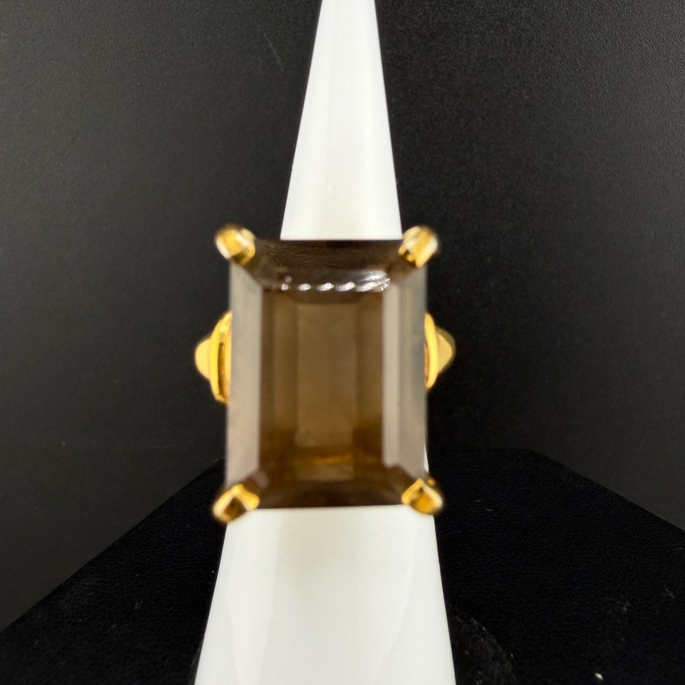 Vintage Vendome Ring Brown Rhinestone Gold Tone Adjustable Band Size 6